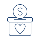 “graphic of a collection box with a heart on the front and money going in the top which represents Hero Horses raising money for Equine Facilitated Therapies